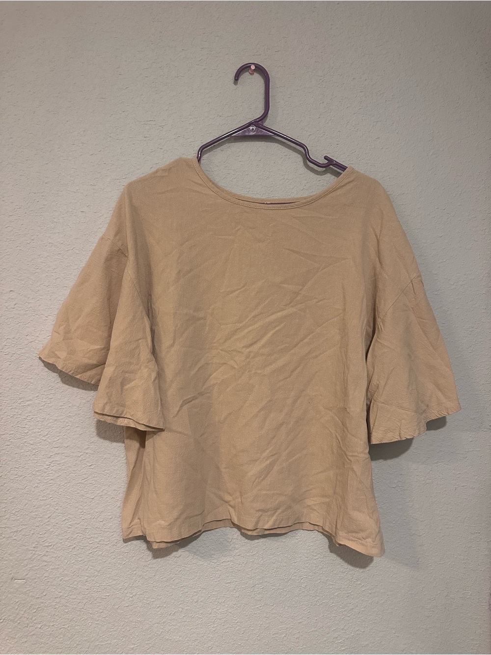 Relaxed Boxy Short-Sleeve Top in Beige